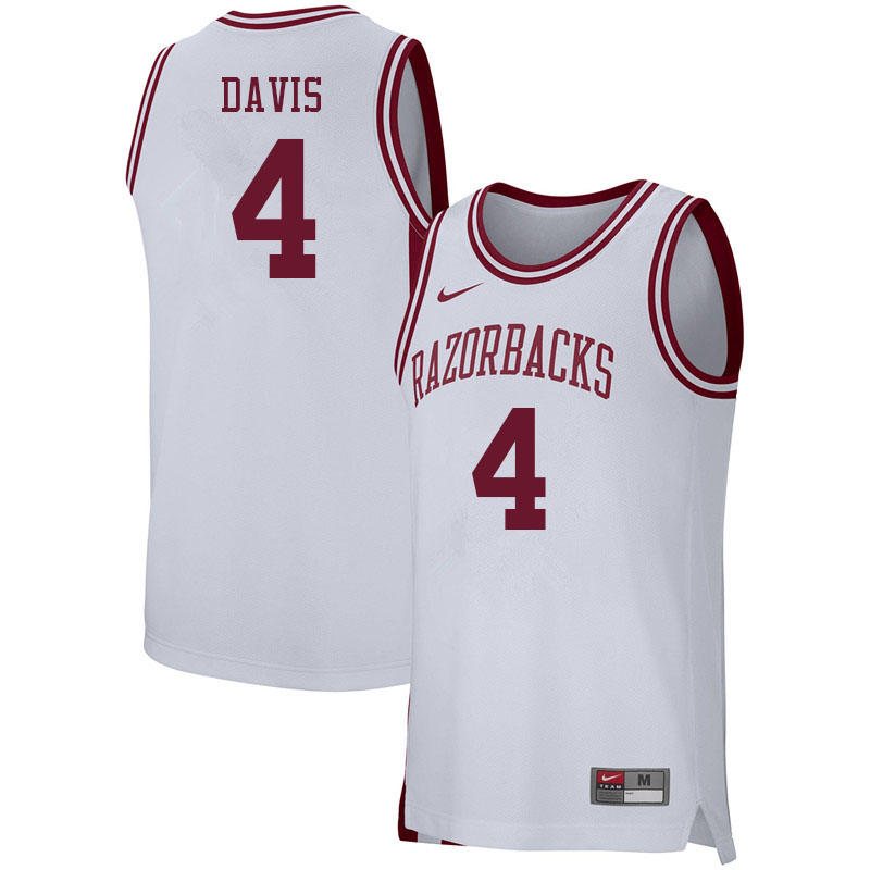 Men #4 Davonte Davis Arkansas Razorbacks College Basketball Jerseys Sale-White - Click Image to Close